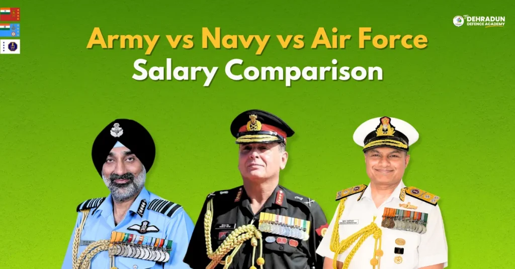 Indian Army, Indian Navy and Indian Air Force officers representing a salary comparison across the three armed forces.